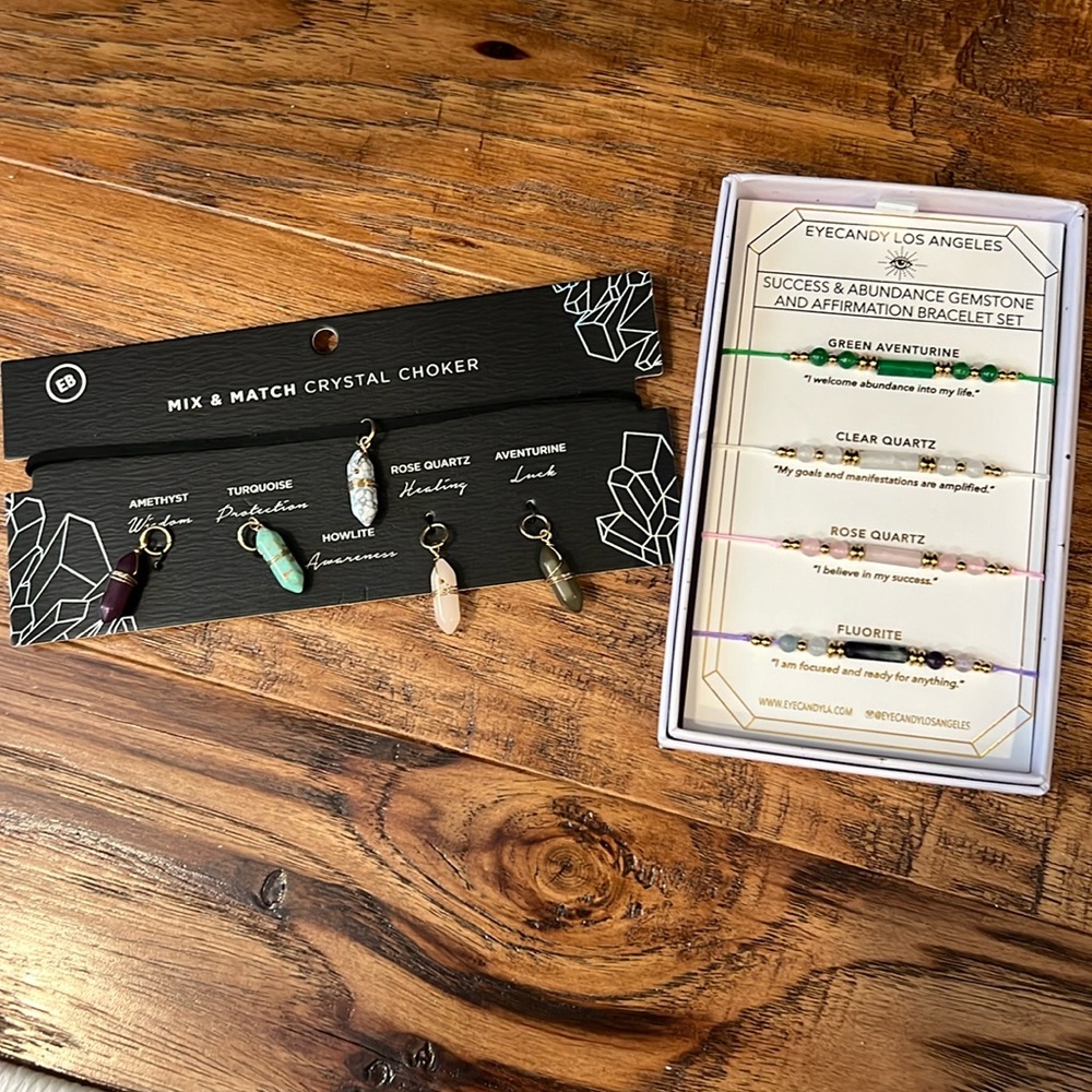 Crystal and Gemstone necklace and bracelet set NWT
